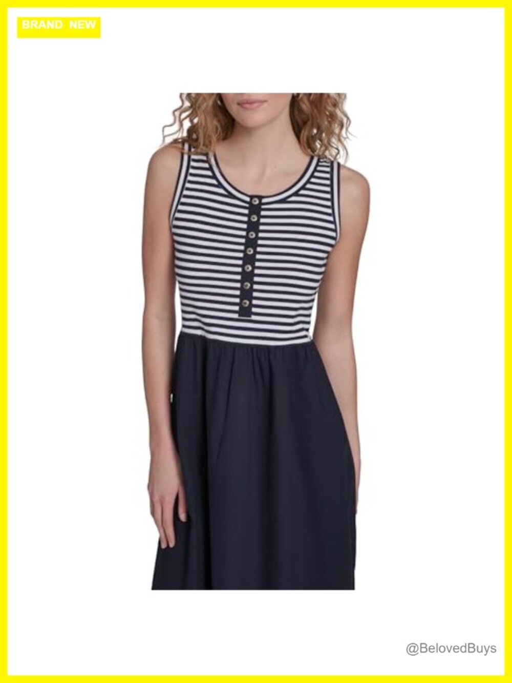 Nautica Sleeveless Midi Mixed Media Striped Dress